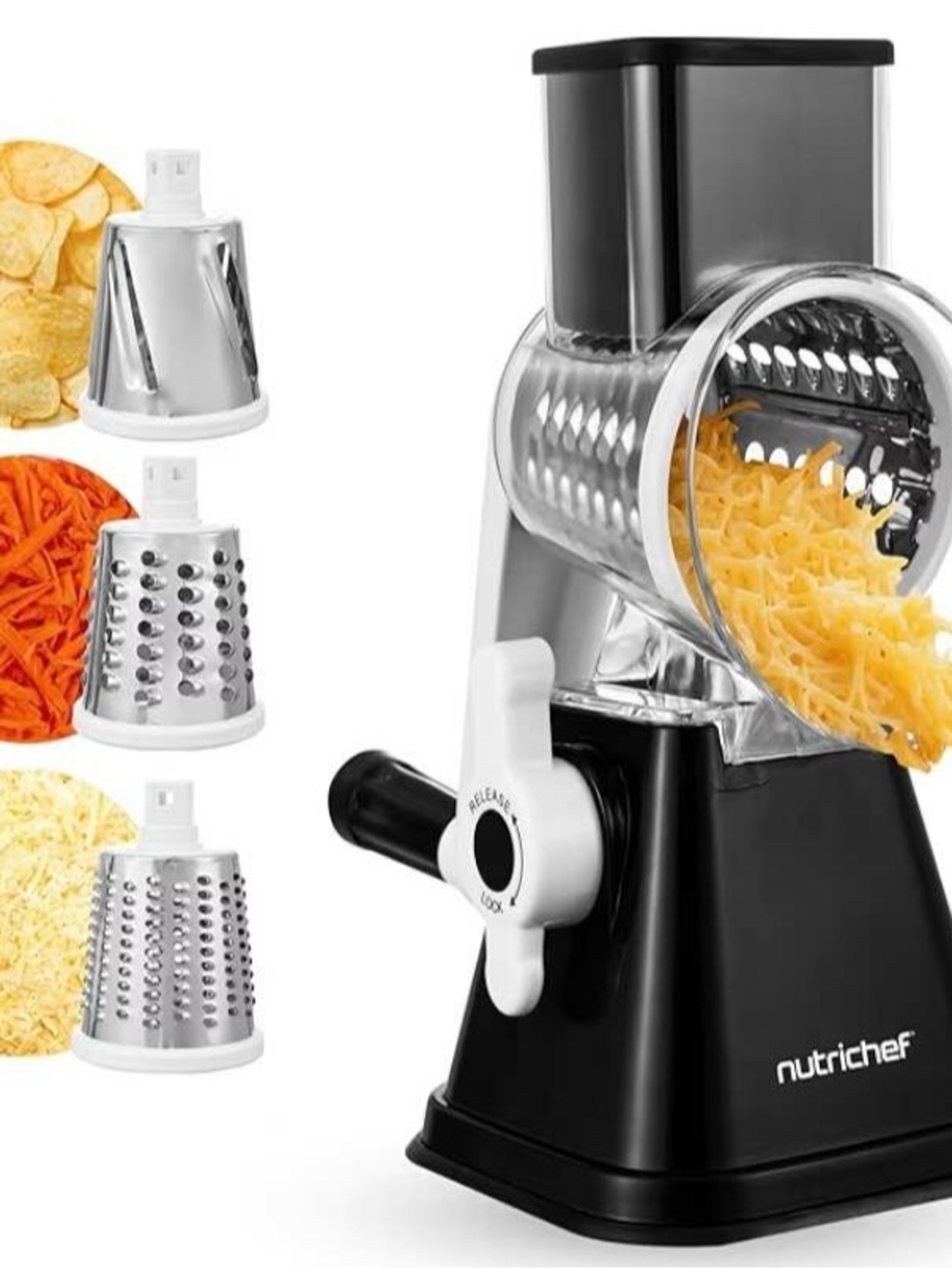 NEW - 3 in 1 Cheese and Vegetable Grater & Shredder, Rotary Handle, Suction Base